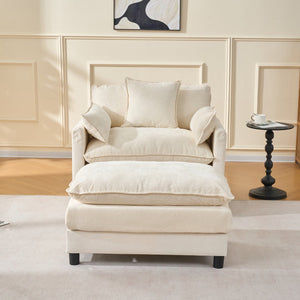 English Elm 39.4" Chenille Club Chair with Ottoman Solid Wood Frame for Living Room or Bedroom Beige W3244P392643
