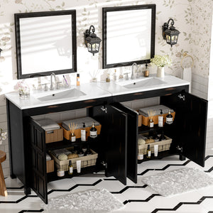English Elm Modern 48 Inch Freestanding Bathroom Vanity Dual Ceramic Sinks Soft Close Gold Handles N729P000004P