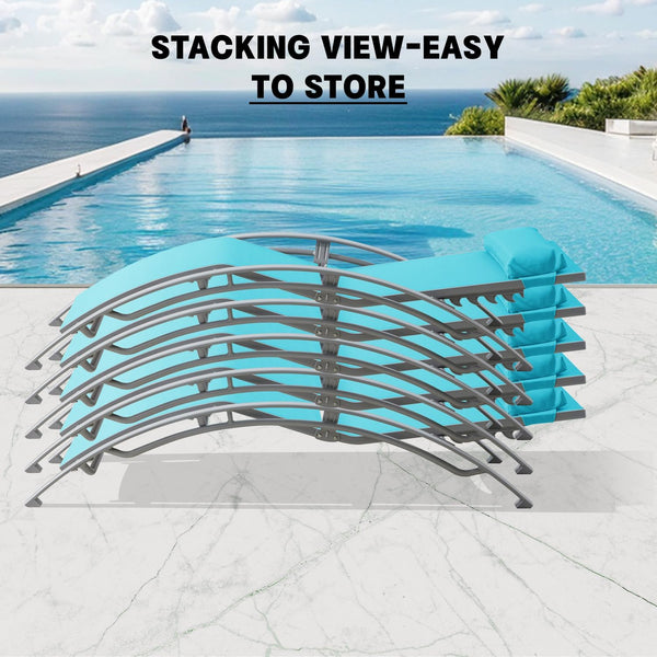 English Elm Pool Aluminum Chaise Lounge Set with Breathable Textilene, 5-Position Ergonomic Seats & Table Lake Blue W1859P321473
