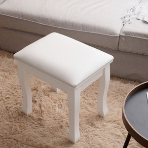English Elm Vanity White Makeup Stool with Cushion and Solid Wood Legs, Anti-Slip Pads, Comfortable PU Seat W3128P281249