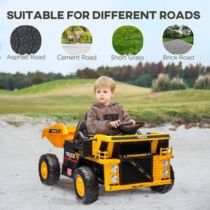 English Elm Qaba 12v Kids Dump Truck Ride on with Electric Bed Shovel and Spring Suspension W2225P249822