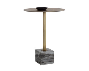 Sunpan Kata Bar Table - Opulent Antique Brass Frame with Unique Mesh Design and Elegant Marble Base Grey Marble