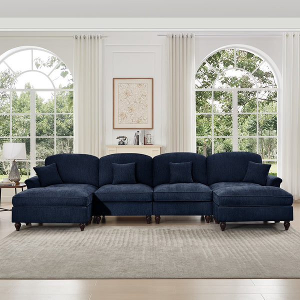 English Elm Classic U-Shape 4-Seater Modular Sectional Sofa In Soft Chenille With Ruffled Skirts & Spindle Legs W3041S00262