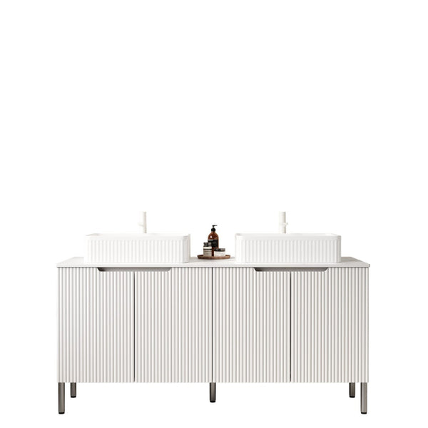 English Elm Turio 60" Freestanding Bathroom Vanity Set With Carrara White Countertop & Soft-Close Storage Doors W2615S00131-GIGA