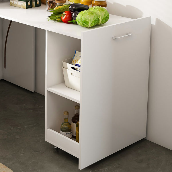 English Elm Stretchable expandable office desk with magnetic fold, lockable casters, adjustable shelves for storage and space-saving White W509P355680