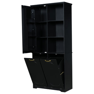 English Elm [video] Freestanding 68 Inch Tall Storage Cabinet with Tilt Out Hampers and Soft Close Door Black N759S427900B