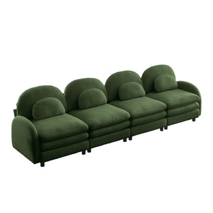 English Elm Teddy Fleece Modular Cloud Sofa Four Seat Curved Sculptural Design for Modern Living Rooms Green W5656S00088