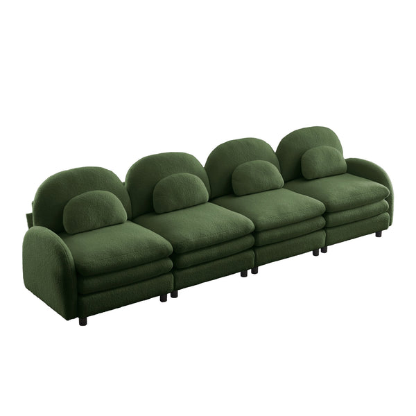English Elm Teddy Fleece Modular Cloud Sofa Four Seat Curved Sculptural Design for Modern Living Rooms Green W5656S00088