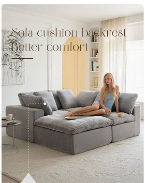 English Elm Cloud Modular Sectional Sofa - Oversized L-Shaped Deep Seat Couch with Sherpa Fabric & Ottoman Comfort Light Gray W3622S00005