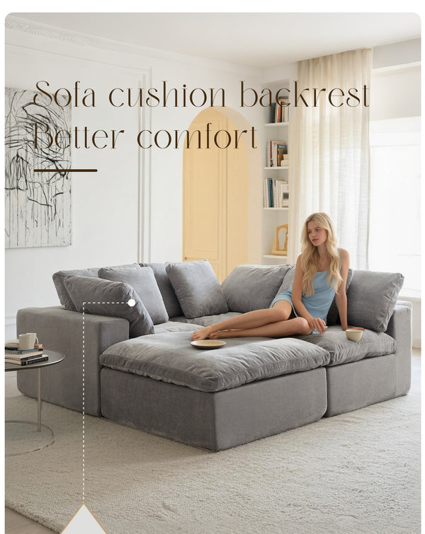 English Elm Cloud Modular Sectional Sofa - Oversized L-Shaped Deep Seat Couch with Sherpa Fabric & Ottoman Comfort Light Gray W3622S00005