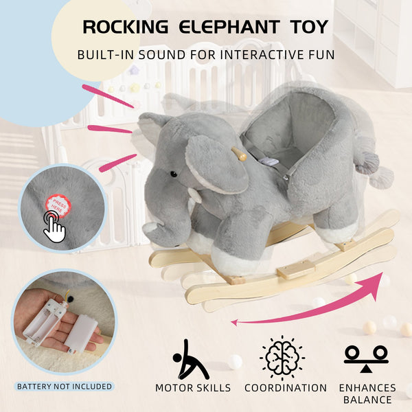 English Elm Kids Elephant Plush Rocking Toy with Sound Button Safety Belt and Sturdy Steel Frame W3723P374146