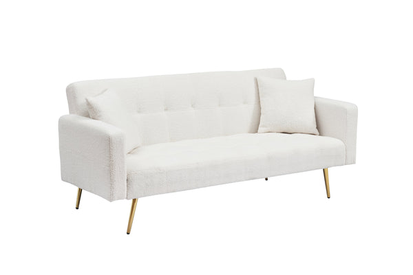 English Elm 71.7 Cozy Teddy Fleece Sofa Bed with 2 Plush Throw Pillows, 3-Seater Convertible Sleeper, 500lb Capacity Beige W3356P298490