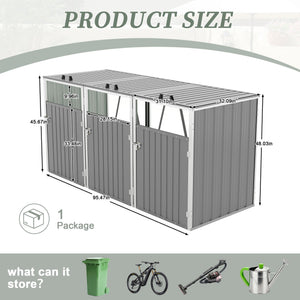 English Elm Garbage Bin Shed Galvanized Steel Enclosure Fits Three Cans with Lockable Waterproof Lid Light Gray W1598P357717