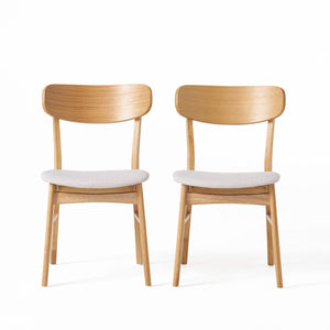 English Elm [video] Set of 2 Minimalist Dining Chairs with Cushioned Seats and Oak Rubberwood Legs N759P371095K