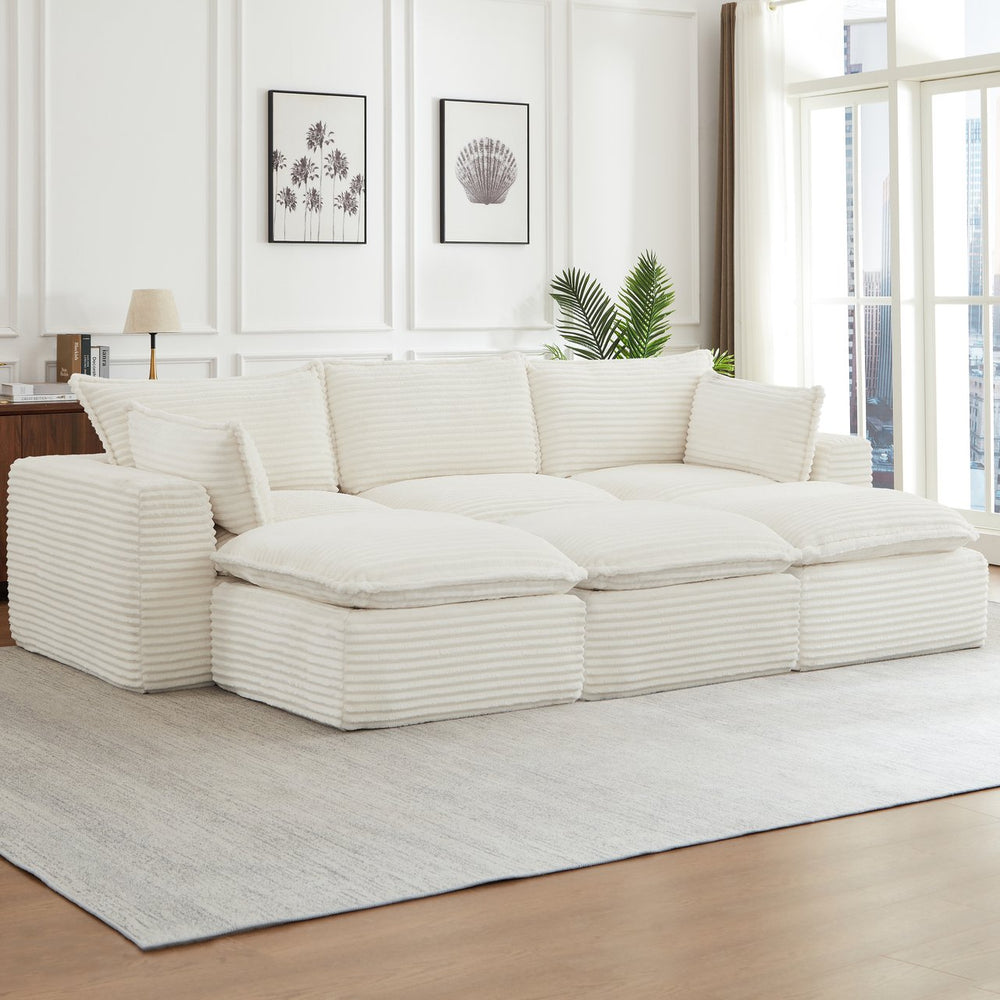 English Elm Cloud Corduroy Sectional Sofa Plush Modular L-shape with Ottoman for Living Room W2339S00139
