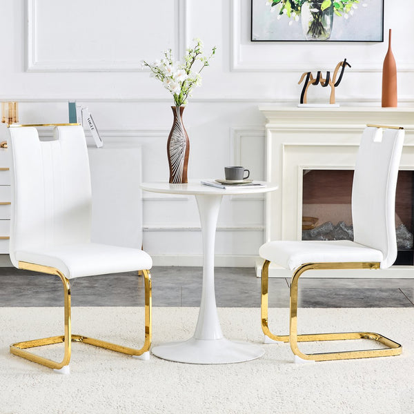 English Elm Modern Cantilever Gold Frame Pu Leather Dining Chairs Glam Set of Four Gold,White W3875P372858