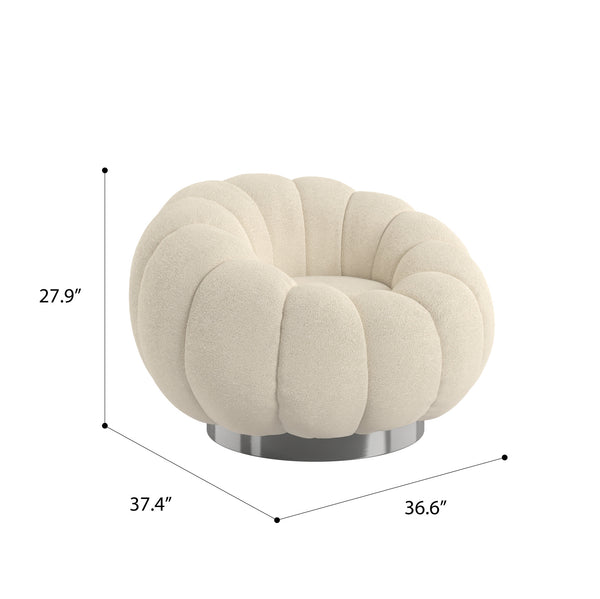 English Elm Wallace & Bay - White Pumpkin Swivel Accent Chair Cream Bouclé Fabric, Modern Curved Design, Easy-Care, Plush 37" Depth Lounge B361P384410