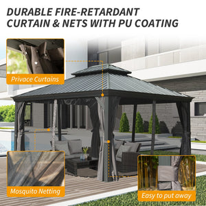 English Elm 10' X 14' Hardtop Gazebo - Durable Aluminum Frame With Steel Roof, Curtains & Netting For Year-Round Use W1859S00161