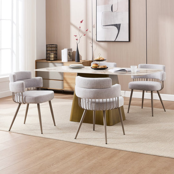 English Elm Upholstered Dining Chair Gray Fabric with Thick Cushion, Ergonomic Back, 280lb Iron Frame, Quick 15‑Min Assembly T3707P373063