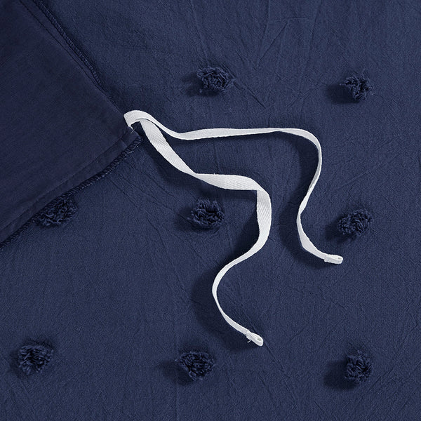 JLA Home Urban Habitat - Cotton Brooklyn Cotton Jacquard Duvet Cover Set with Tufted Chenille Dots, Quilted Euro Shams and Pillows Navy UH12-2265