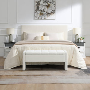 English Elm Modern Linen Upholstered Storage Bench Tufted Seat Organizer for Bedroom Entryway Beige W2671P429582