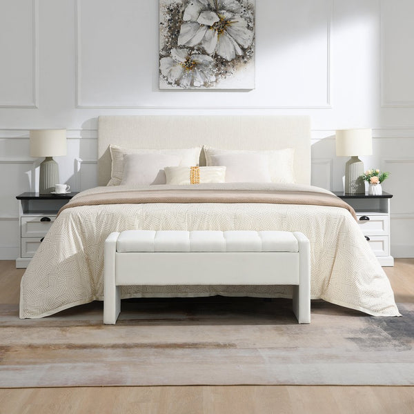 English Elm Modern Linen Upholstered Storage Bench Tufted Seat Organizer for Bedroom Entryway Beige W2671P429582