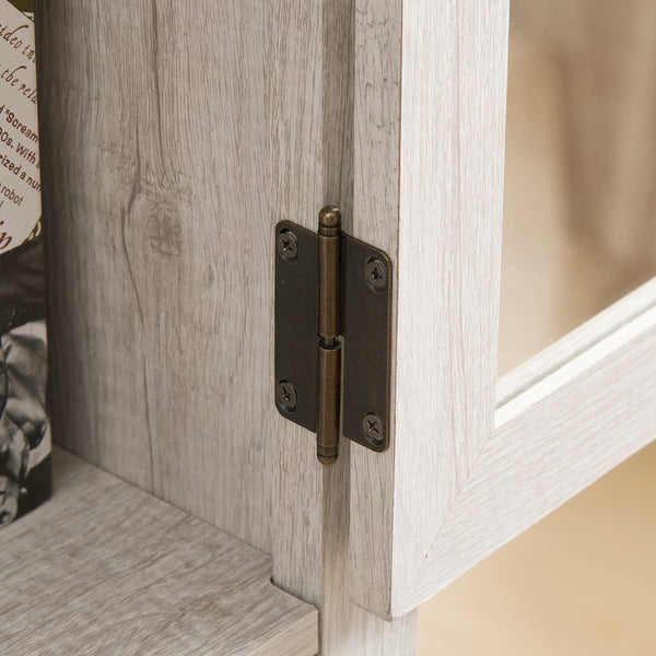 English Elm Tall Glass Storage Cabinet with Classic Farmhouse Design, Ample Shelves, Drawer & Smooth Finish White W2275P206604