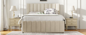 English Elm Full Upholstered Platform Bed with Twin Trundle and 3 Drawers, Linen Comfort, Sturdy Wood Frame Beige SF000249AAA