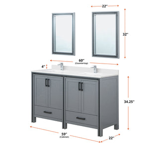 English Elm Dark Grey Double Bath Vanity 60" W x 22" D with Cultured Marble Top, Chrome Faucet & 22" Mirrors Durable B2731S01139