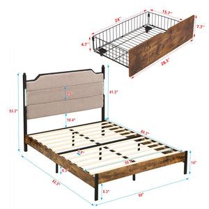 English Elm Queen Upholstered Storage Bed Lamb Fleece Headboard Led Lighting Two Drawers Included W311S00065