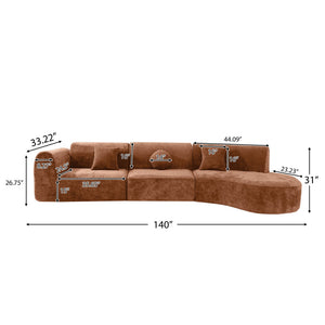 English Elm 140" Curved Sectional Sofa Plush Lamb Wool Upholstery 3 Piece Modular Living Room Set Orange N767P384981G