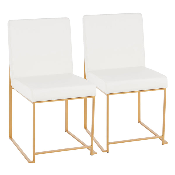 English Elm High Back Fuji Chic Dining Chair Set In Gold & White Faux Leather – Modern Glam For Any Space! B202P223546