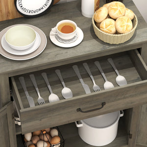 English Elm HOMCOM Farmhouse Sideboard Buffet Cabinet with Drawer & Adjustable Shelf, Gray Woodgrain Top Accent W2225P250000