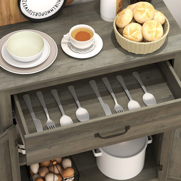 English Elm HOMCOM Farmhouse Sideboard Buffet Cabinet with Drawer & Adjustable Shelf, Gray Woodgrain Top Accent W2225P250000