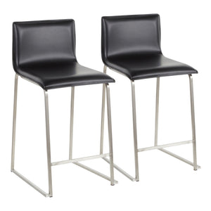 English Elm Mara 26" Contemporary Counter Stools Set Of 2 - Brushed Stainless Steel & Black Faux Leather Comfort B202P222060