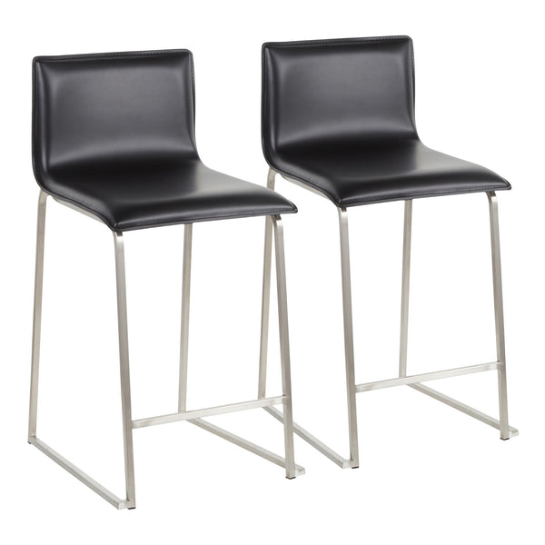 English Elm Mara 26" Contemporary Counter Stools Set Of 2 - Brushed Stainless Steel & Black Faux Leather Comfort B202P222060