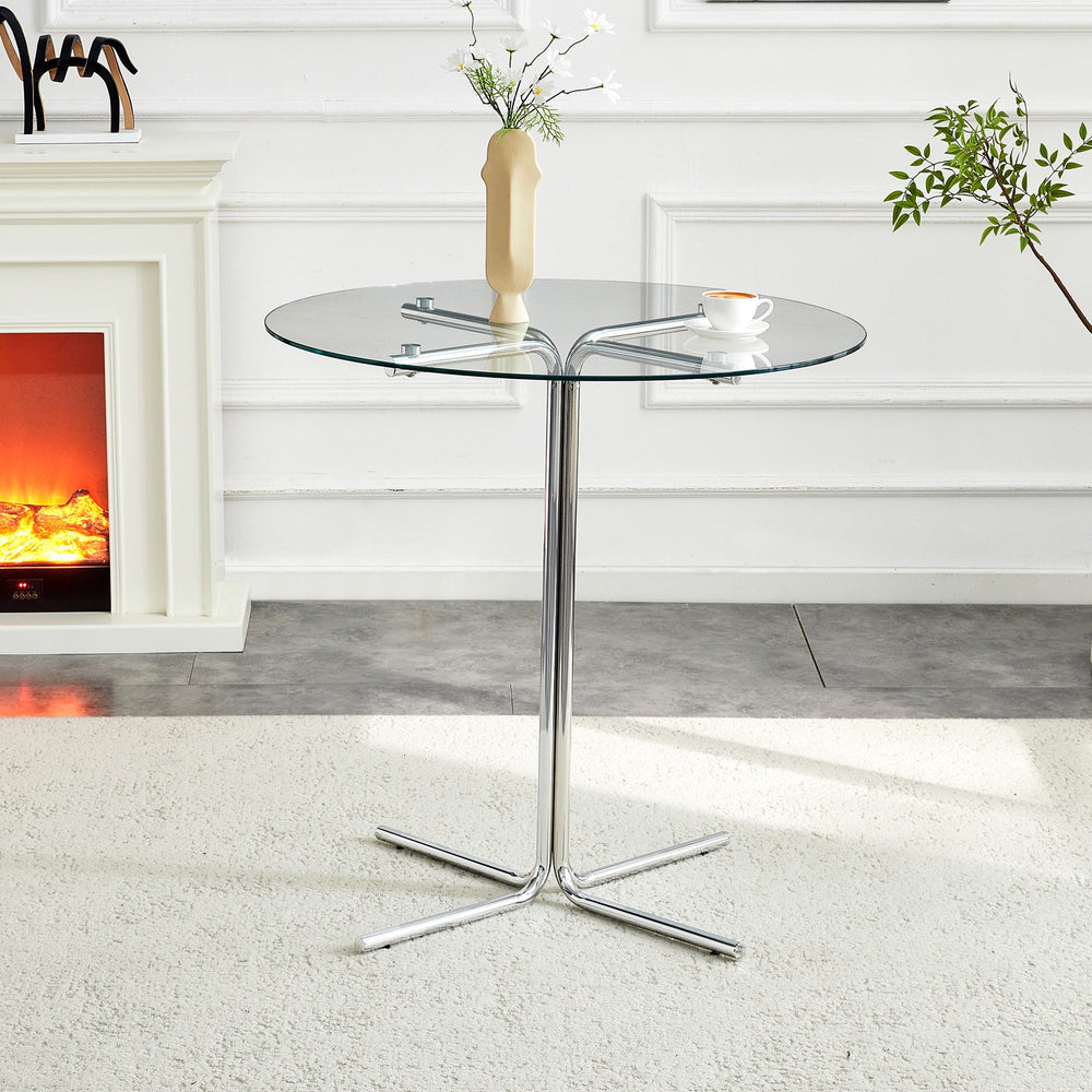 English Elm Round Tempered Glass Bar Table with Chrome Base Airy Counter Height for Small Spaces W2920P395119