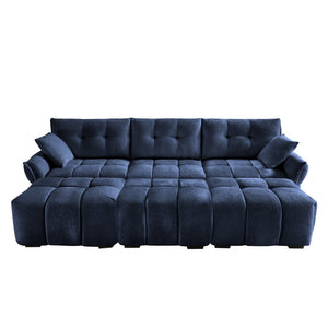 English Elm 3-Seater Sofa Set With 3 Ottomans & Pillows - Elegant Blue Chenille, Solid Wood Frame, Stylish Comfort W714S01151