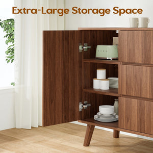 English Elm Farmhouse Buffet Cabinet with Pop-Up Doors and 3 Drawers — Rustic 55.5" Sideboard for Dining Room Walnut T3623P408446