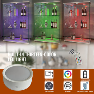 English Elm Modern Glass Display Cabinet With Led Lighting - Elegant 2-Door Showcase For Living Room & Bedroom W241P242928