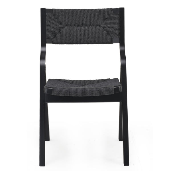 English Elm Wood Foldable Dining Chair Set of 2 with Woven Rattan Seat, Teak Finish, Comfortable Padded Design Black T3623P380481