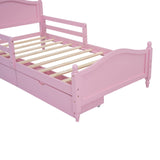 English Elm Twin Size Wood Platform Bed With Guardrails On Both Sides and Two Storage Drawers ,Pink