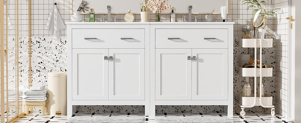 English Elm 60" Modern Bathroom Vanity Set with Double Ceramic Sinks, Soft-Close Doors, Flip Drawer & Storage White N729P000002K
