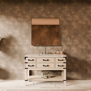 English Elm White Oak Single Bath Vanity 48" W With Carrara Marble Top & Chrome Faucet – Elegant Storage Solution B2731P260242-GIGA