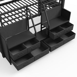 English Elm Twin Low Loft Bed with Shelves Fabric Drawers and Under Bed Study Nook Metal Frame Black W5305S00043