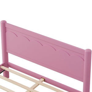 English Elm Queen Platform Bed Frame - Solid Rubberwood Construction, 10 Slats Support, No Box Spring Needed, Stylish Headboard and Under-Bed Storage Space Pink 63.39 L x 18.7 W x 4.53 H W1716S00024