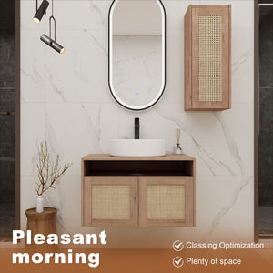 English Elm 30" Wall Mounted Bathroom Vanity Oak Finish Ceramic Art Sink Soft Close Storage W999S00495