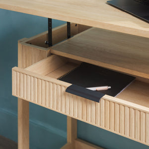 English Elm Walker Edison - Transitional Reeded Writing Desk with Drawer Front and Spacious Work Surface, Durable MDF Design Oak 42 L x 21 W x 10.19 H B185P200201