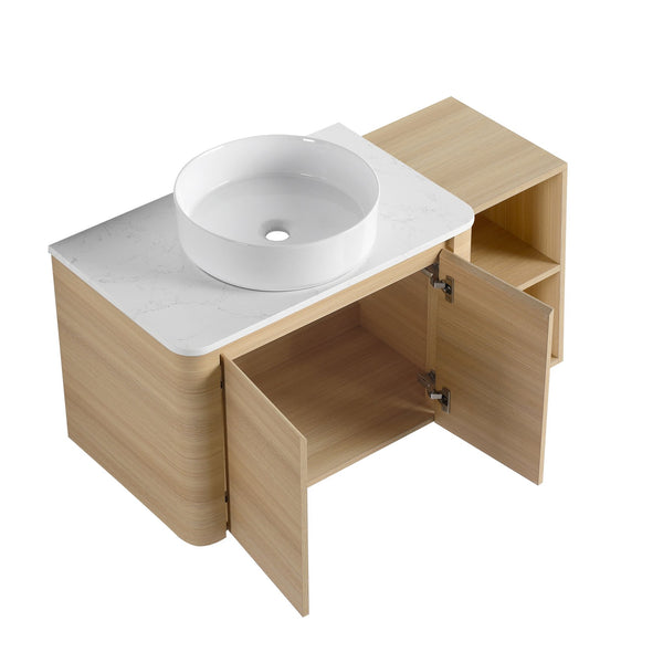 English Elm 42'' Modern Wall-Mounted Bathroom Vanity With Soft-Close Doors, Ceramic Sink & Ample Storage Solutions W999S00473