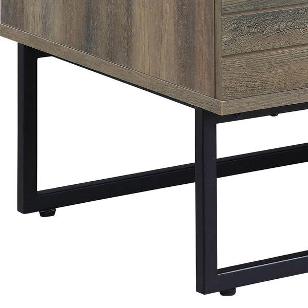 English Elm Rustic Oak and Black Coffee Table with Self-Close Cabinet, Open Shelves, Metal Leg, Clutter-Free Design B062P185649